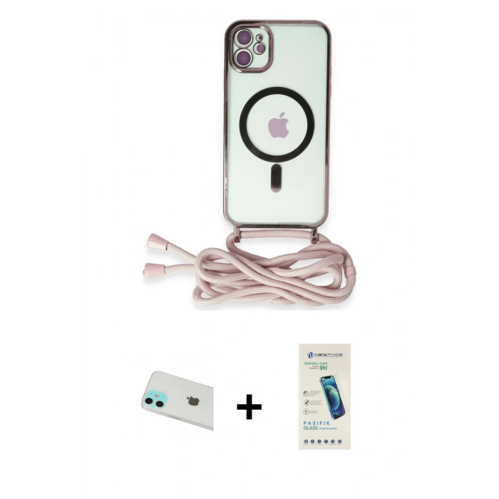MARSİLYAN™- iPhone 12 Kılıf Eksen Özel Seri - Şeffaf Pasifik Cam Ekran Koruyucu + Rainbow Kamera Lens Koruma Cam - YL