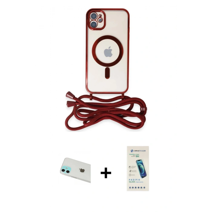 MARSİLYAN™- iPhone 12 Kılıf Eksen Özel Seri - Şeffaf Pasifik Cam Ekran Koruyucu + Rainbow Kamera Lens Koruma Cam - YL