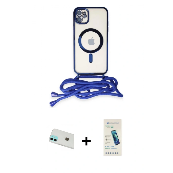 MARSİLYAN™- iPhone 12 Kılıf Eksen Özel Seri - Şeffaf Pasifik Cam Ekran Koruyucu + Rainbow Kamera Lens Koruma Cam - YL