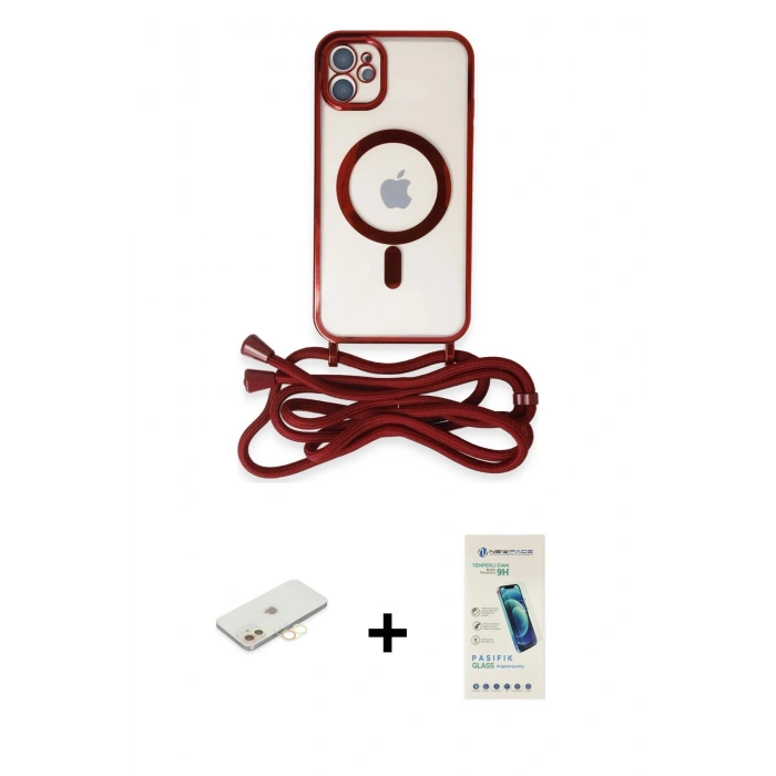 MARSİLYAN™- iPhone 12 Kılıf Eksen Özel Seri - Şeffaf Pasifik Cam Ekran Koruyucu + Renkli Kamera Lens Koruma Cam - SI