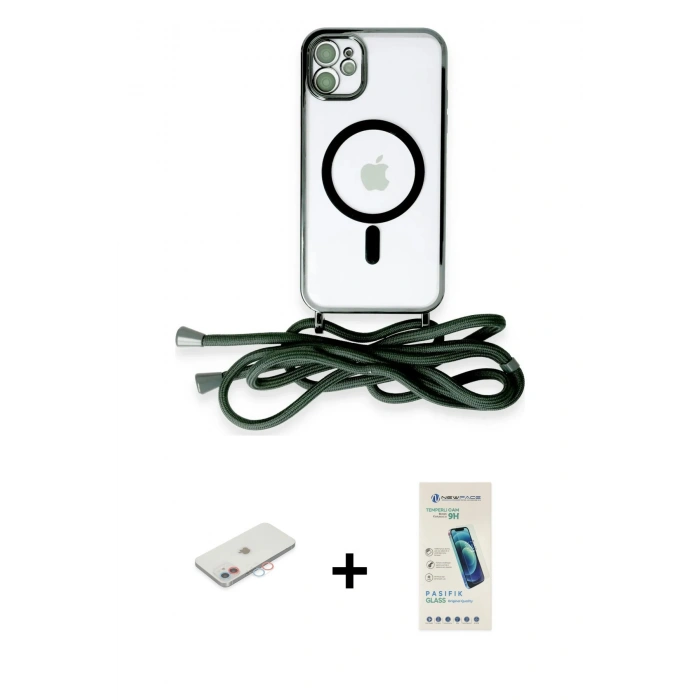 MARSİLYAN™- iPhone 12 Kılıf Eksen Özel Seri - Şeffaf Pasifik Cam Ekran Koruyucu + Renkli Kamera Lens Koruma Cam - PE