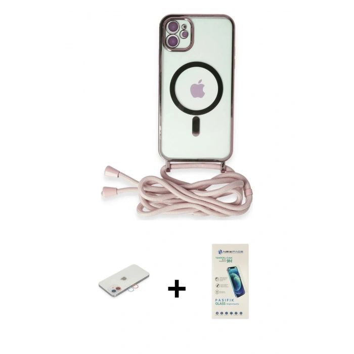 MARSİLYAN™- iPhone 12 Kılıf Eksen Özel Seri - Şeffaf Pasifik Cam Ekran Koruyucu + Renkli Kamera Lens Koruma Cam - PE