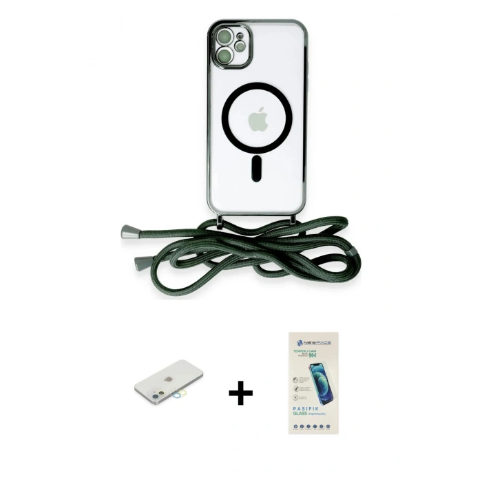 MARSİLYAN™- iPhone 12 Kılıf Eksen Özel Seri - Şeffaf Pasifik Cam Ekran Koruyucu + Renkli Kamera Lens Koruma Cam - SI