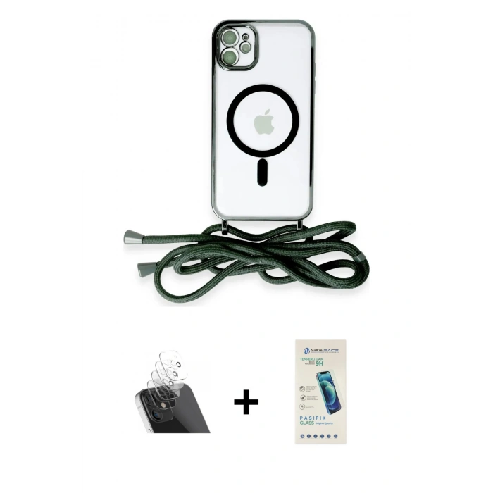 MARSİLYAN™- iPhone 12 Kılıf Eksen Özel Seri - Şeffaf Pasifik Cam Ekran Koruyucu + Kamera Lens Koruma Cam - SF