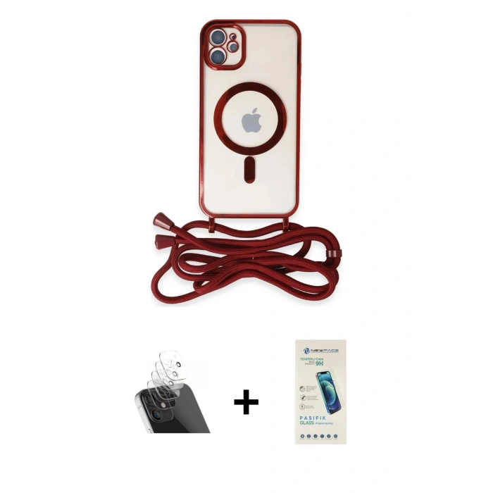 MARSİLYAN™- iPhone 12 Kılıf Eksen Özel Seri - Şeffaf Pasifik Cam Ekran Koruyucu + Kamera Lens Koruma Cam - SF