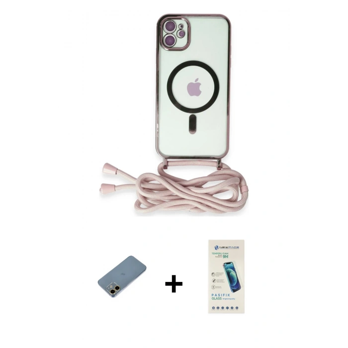 MARSİLYAN™- iPhone 12 Kılıf Eksen Özel Seri - Şeffaf Pasifik Cam Ekran Koruyucu + Shine Kamera Lens Koruma Cam - GD