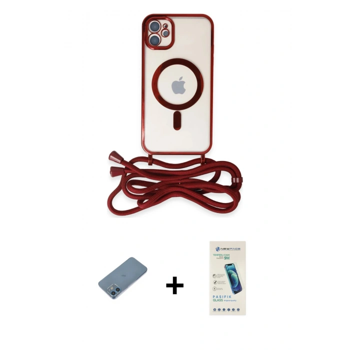 MARSİLYAN™- iPhone 12 Kılıf Eksen Özel Seri - Şeffaf Pasifik Cam Ekran Koruyucu + Shine Kamera Lens Koruma Cam - MI