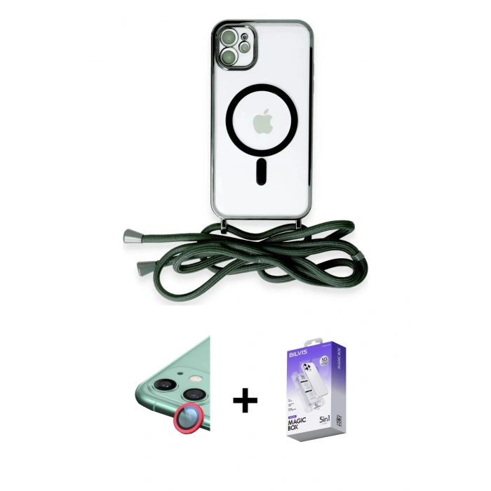 MARSİLYAN™- iPhone 12 Kılıf Eksen Özel Seri - Siyah Bilvis 5in1 3D Magic Cam Ekran Koruyucu + Raze Metal Kamera Lens - KI