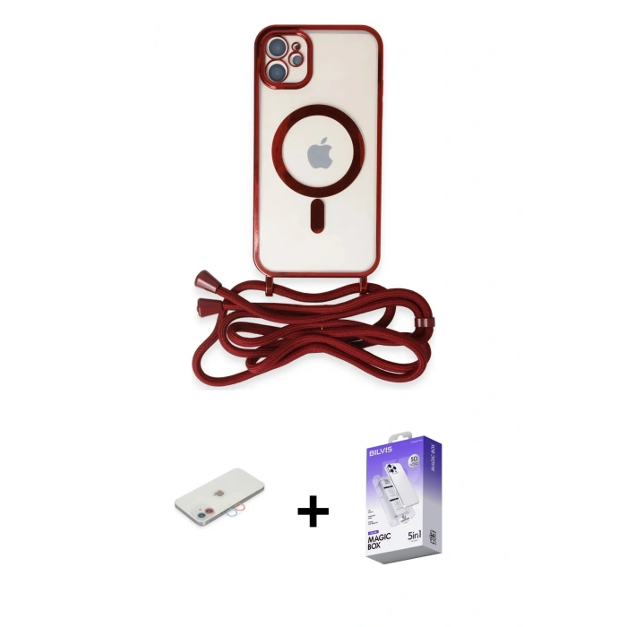 MARSİLYAN™- iPhone 12 Kılıf Eksen Özel Seri - Siyah Bilvis 5in1 3D Magic Cam Ekran Koruyucu + Pembe Renkli Kamera Lens Koruma Cam