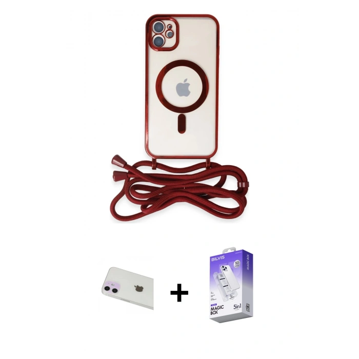 MARSİLYAN™- iPhone 12 Kılıf Eksen Özel Seri - Siyah Bilvis 5in1 3D Magic Cam Ekran Koruyucu + Rainbow Kamera Lens Koruma Cam - MR
