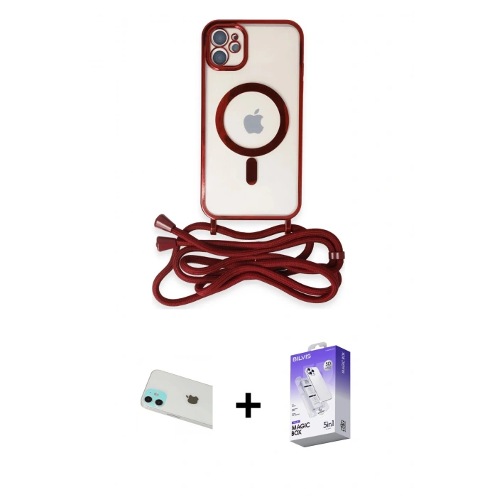 MARSİLYAN™- iPhone 12 Kılıf Eksen Özel Seri - Siyah Bilvis 5in1 3D Magic Cam Ekran Koruyucu + Rainbow Kamera Lens Koruma Cam - YL