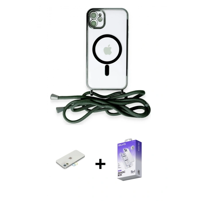 MARSİLYAN™- iPhone 12 Kılıf Eksen Özel Seri - Siyah Bilvis 5in1 3D Magic Cam Ekran Koruyucu + Renkli Kamera Lens Koruma Cam - SI