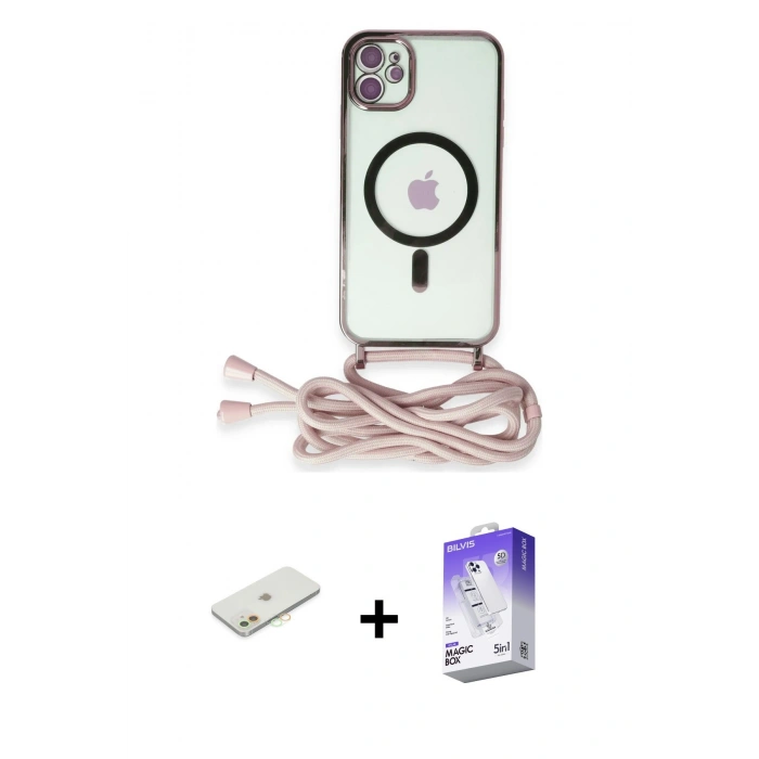 MARSİLYAN™- iPhone 12 Kılıf Eksen Özel Seri - Siyah Bilvis 5in1 3D Magic Cam Ekran Koruyucu + Renkli Kamera Lens Koruma Cam - TU