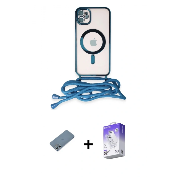 MARSİLYAN™- iPhone 12 Kılıf Eksen Özel Seri - Siyah Bilvis 5in1 3D Magic Cam Ekran Koruyucu + Shine Kamera Lens Koruma Cam - SABE