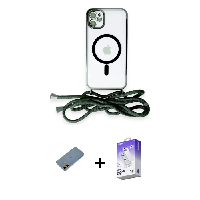 MARSİLYAN™- iPhone 12 Kılıf Eksen Özel Seri - Siyah Bilvis 5in1 3D Magic Cam Ekran Koruyucu + Shine Kamera Lens Koruma Cam - GD