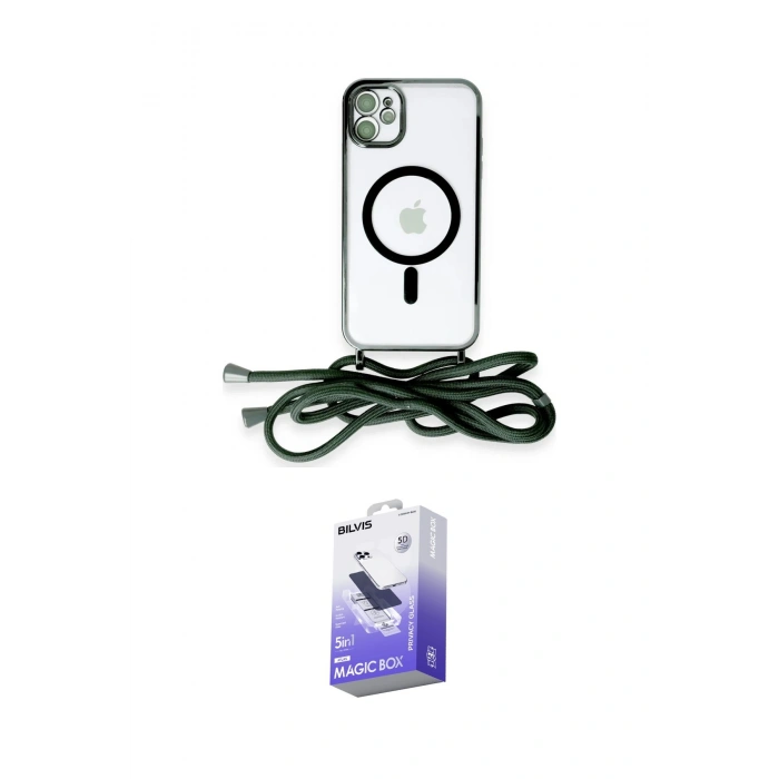 MARSİLYAN™- iPhone 12 Kılıf Eksen Özel Seri - Siyah Bilvis 5in1 5D Magic Hayalet Cam Ekran Koruyucu