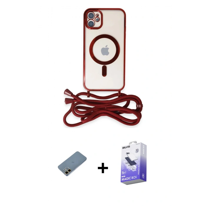 MARSİLYAN™- iPhone 12 Kılıf Eksen Özel Seri - Siyah Bilvis 5in1 5D Magic Hayalet Cam Ekran Koruyucu + Gold Shine Kamera Lens Koruma Cam