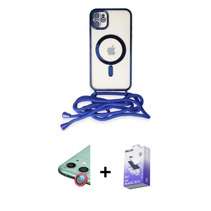 MARSİLYAN™- iPhone 12 Kılıf Eksen Özel Seri - Siyah Bilvis 5in1 5D Magic Hayalet Cam Ekran Koruyucu + Kırmızı Raze Metal Kamera Lens