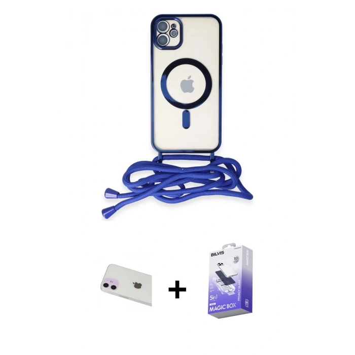 MARSİLYAN™- iPhone 12 Kılıf Eksen Özel Seri - Siyah Bilvis 5in1 5D Magic Hayalet Cam Ekran Koruyucu + Rainbow Kamera Lens Koruma Cam - MR