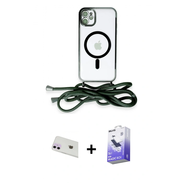 MARSİLYAN™- iPhone 12 Kılıf Eksen Özel Seri - Siyah Bilvis 5in1 5D Magic Hayalet Cam Ekran Koruyucu + Rainbow Kamera Lens Koruma Cam - MR