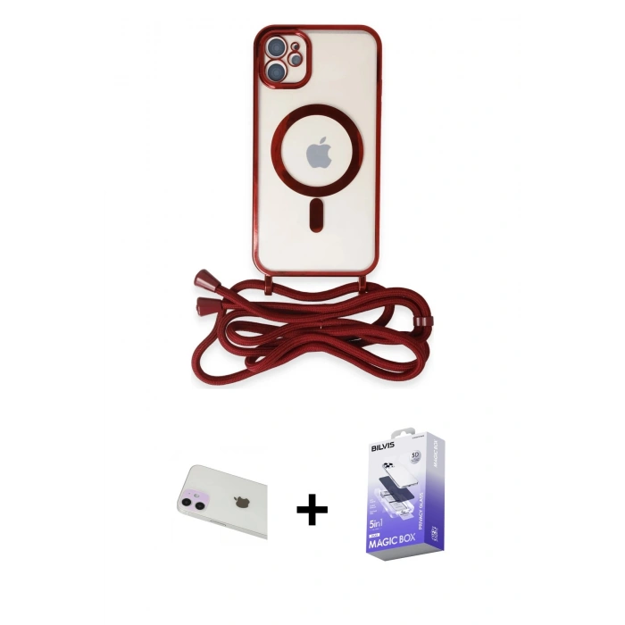 MARSİLYAN™- iPhone 12 Kılıf Eksen Özel Seri - Siyah Bilvis 5in1 5D Magic Hayalet Cam Ekran Koruyucu + Rainbow Kamera Lens Koruma Cam - MR