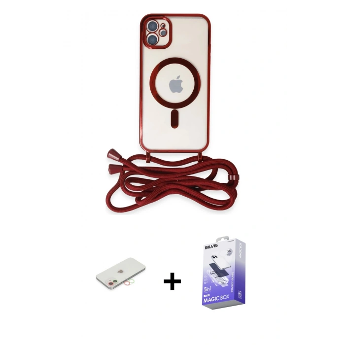 MARSİLYAN™- iPhone 12 Kılıf Eksen Özel Seri - Siyah Bilvis 5in1 5D Magic Hayalet Cam Ekran Koruyucu + Renkli Kamera Lens Koruma Cam - YL