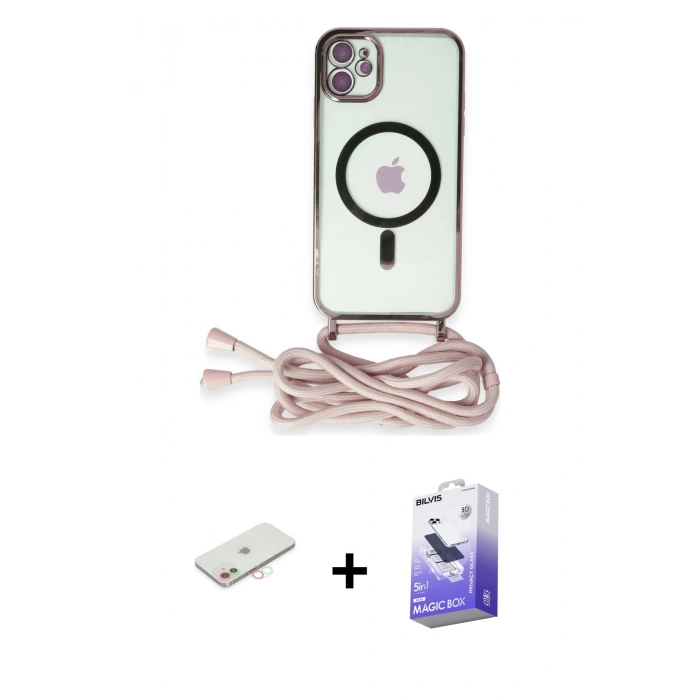 MARSİLYAN™- iPhone 12 Kılıf Eksen Özel Seri - Siyah Bilvis 5in1 5D Magic Hayalet Cam Ekran Koruyucu + Renkli Kamera Lens Koruma Cam - YL