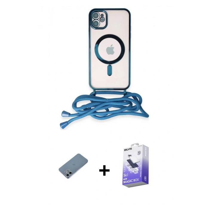 MARSİLYAN™- iPhone 12 Kılıf Eksen Özel Seri - Siyah Bilvis 5in1 5D Magic Hayalet Cam Ekran Koruyucu + Shine Kamera Lens Koruma Cam - SABE