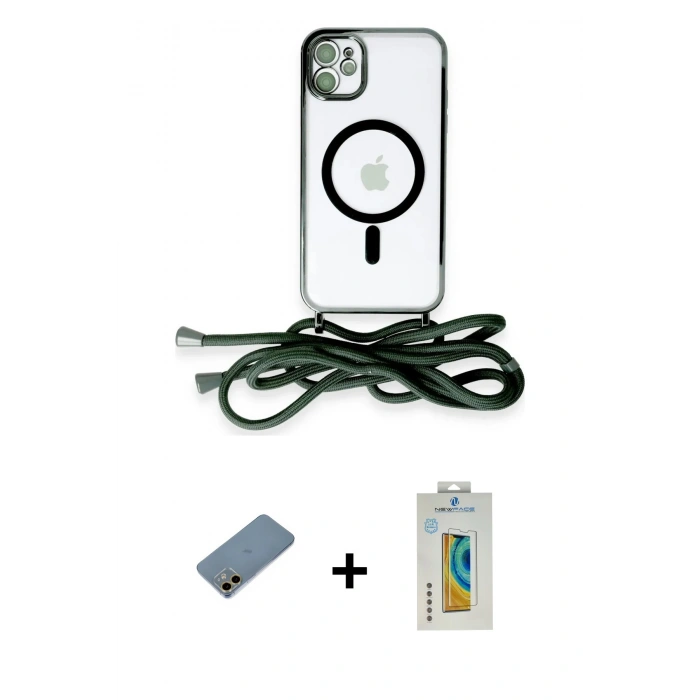 MARSİLYAN™- iPhone 12 Kılıf Eksen Özel Seri - Siyah Polymer Nano Ekran Koruyucu + Shine Kamera Lens Koruma Cam - GD