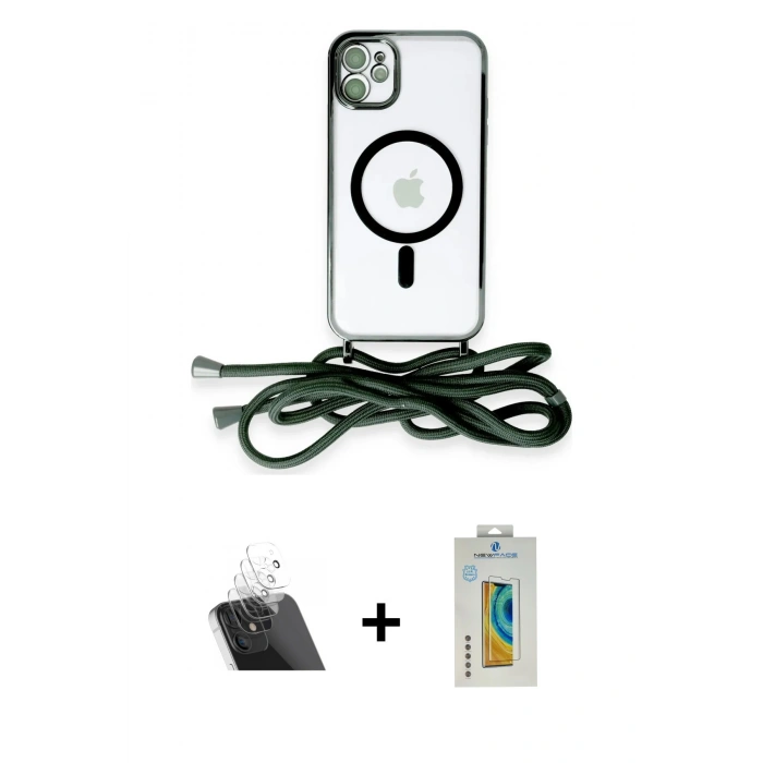 MARSİLYAN™- iPhone 12 Kılıf Eksen Özel Seri - Siyah Polymer Nano Ekran Koruyucu + Kamera Lens Koruma Cam - SF