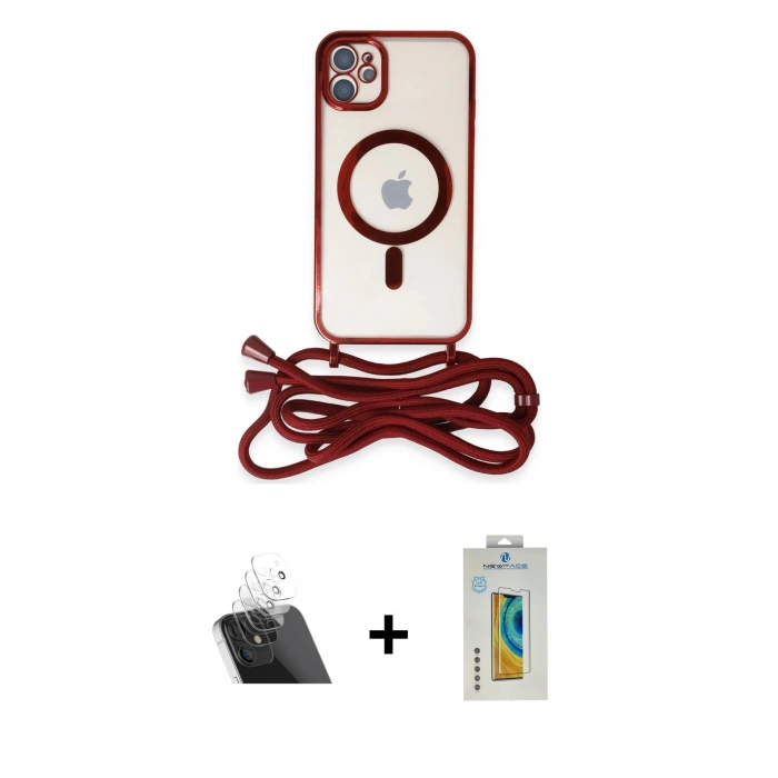 MARSİLYAN™- iPhone 12 Kılıf Eksen Özel Seri - Siyah Polymer Nano Ekran Koruyucu + Kamera Lens Koruma Cam - SF