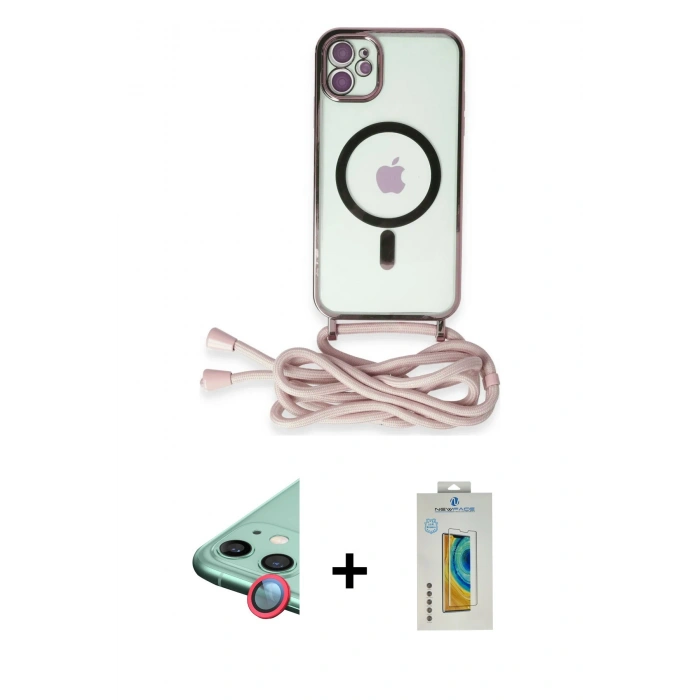 MARSİLYAN™- iPhone 12 Kılıf Eksen Özel Seri - Siyah Polymer Nano Ekran Koruyucu + Raze Metal Kamera Lens - KI