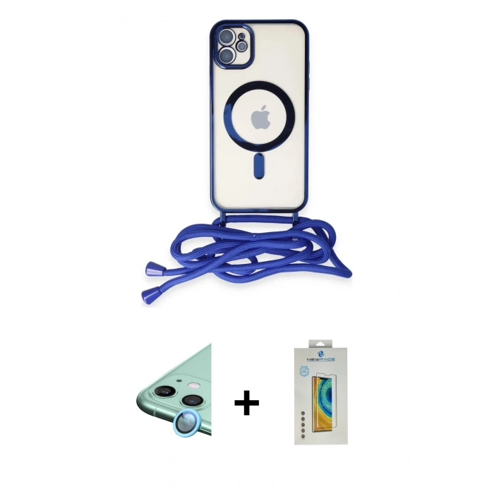 MARSİLYAN™- iPhone 12 Kılıf Eksen Özel Seri - Siyah Polymer Nano Ekran Koruyucu + Raze Metal Kamera Lens - MI
