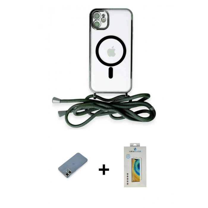 MARSİLYAN™- iPhone 12 Kılıf Eksen Özel Seri - Siyah Polymer Nano Ekran Koruyucu + Metal Kamera Lens Koruma Cam - AKYL