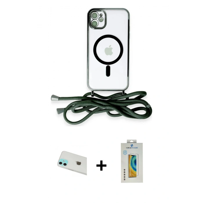 MARSİLYAN™- iPhone 12 Kılıf Eksen Özel Seri - Siyah Polymer Nano Ekran Koruyucu + Rainbow Kamera Lens Koruma Cam - YL