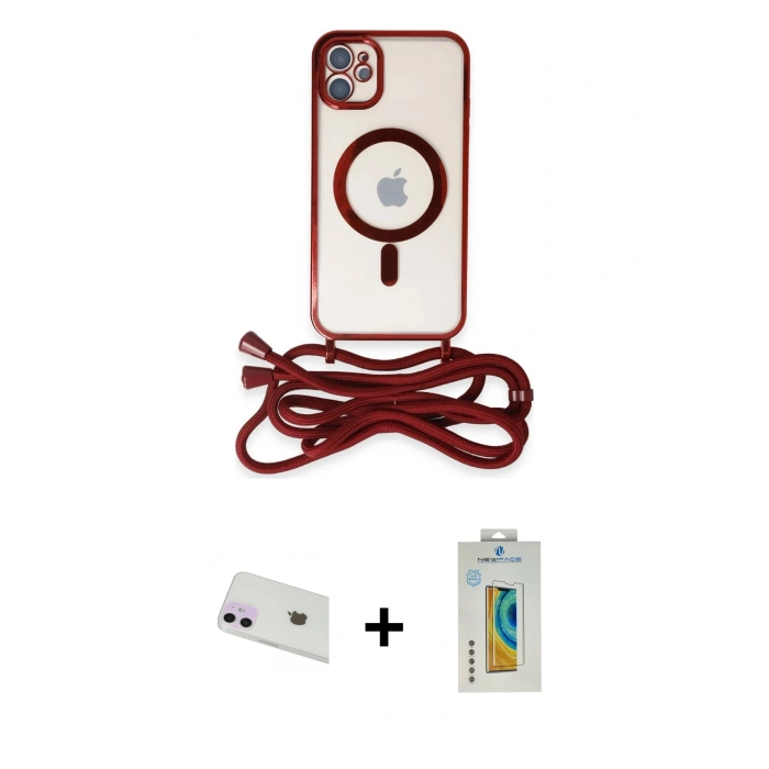 MARSİLYAN™- iPhone 12 Kılıf Eksen Özel Seri - Siyah Polymer Nano Ekran Koruyucu + Rainbow Kamera Lens Koruma Cam - MR