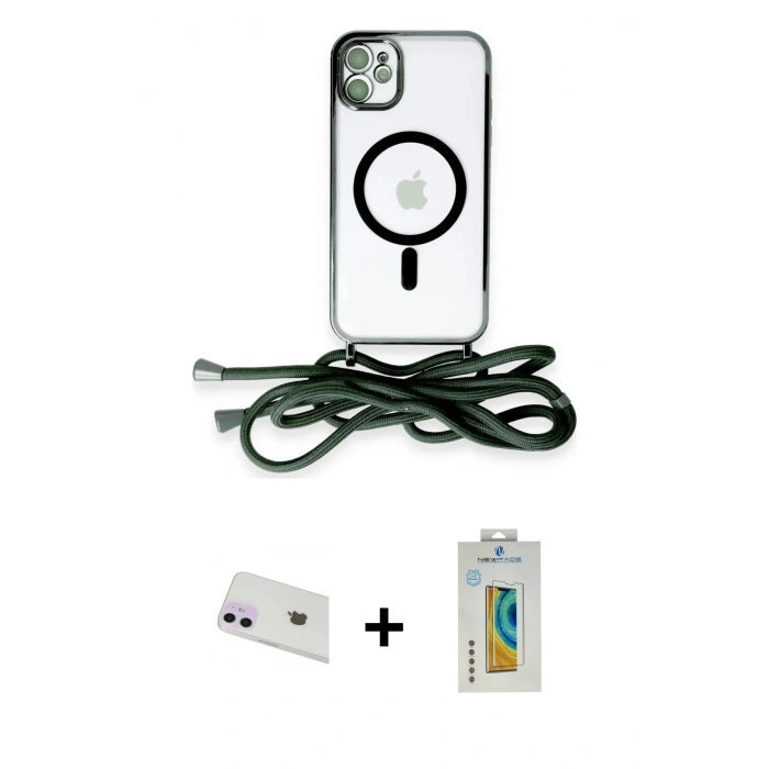 MARSİLYAN™- iPhone 12 Kılıf Eksen Özel Seri - Siyah Polymer Nano Ekran Koruyucu + Rainbow Kamera Lens Koruma Cam - MR