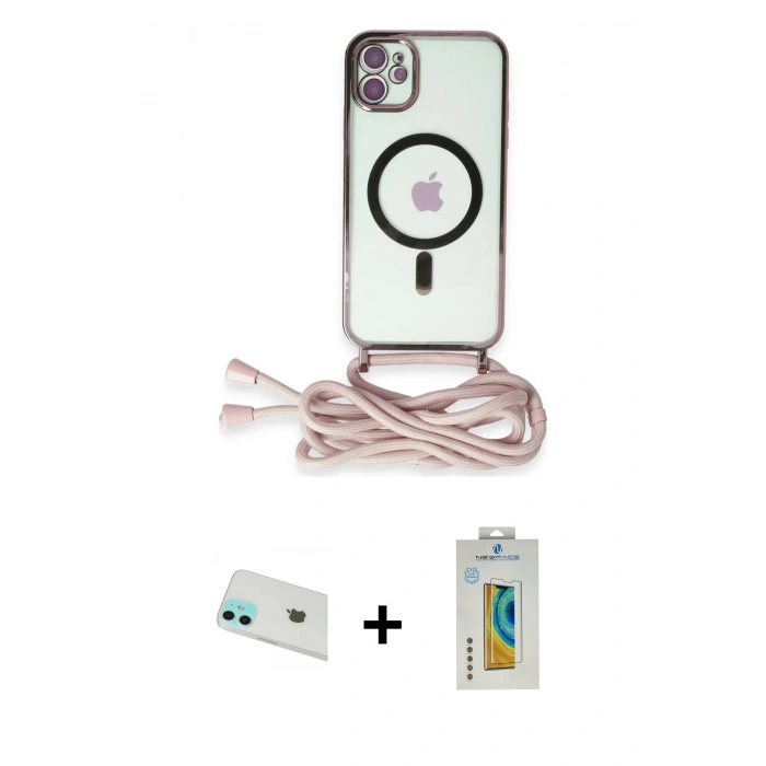 MARSİLYAN™- iPhone 12 Kılıf Eksen Özel Seri - Siyah Polymer Nano Ekran Koruyucu + Rainbow Kamera Lens Koruma Cam - YL