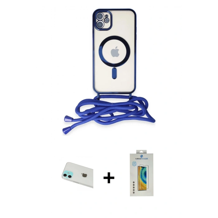 MARSİLYAN™- iPhone 12 Kılıf Eksen Özel Seri - Siyah Polymer Nano Ekran Koruyucu + Rainbow Kamera Lens Koruma Cam - YL
