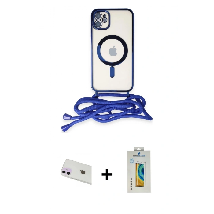 MARSİLYAN™- iPhone 12 Kılıf Eksen Özel Seri - Siyah Polymer Nano Ekran Koruyucu + Rainbow Kamera Lens Koruma Cam - MR