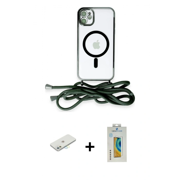 MARSİLYAN™- iPhone 12 Kılıf Eksen Özel Seri - Siyah Polymer Nano Ekran Koruyucu + Renkli Kamera Lens Koruma Cam - SI
