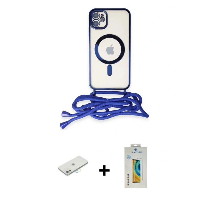 MARSİLYAN™- iPhone 12 Kılıf Eksen Özel Seri - Siyah Polymer Nano Ekran Koruyucu + Renkli Kamera Lens Koruma Cam - SI