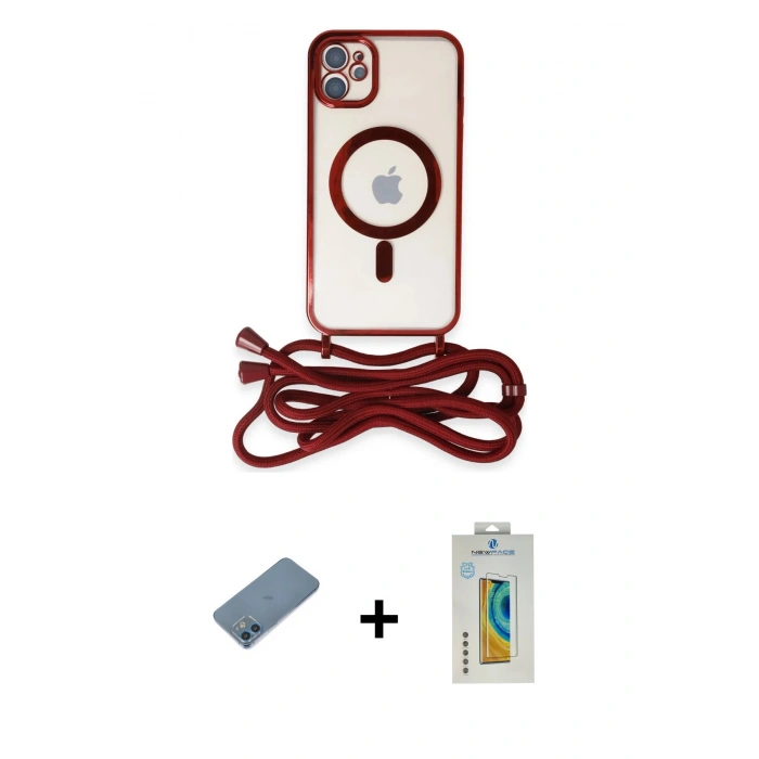 MARSİLYAN™- iPhone 12 Kılıf Eksen Özel Seri - Siyah Polymer Nano Ekran Koruyucu + Shine Kamera Lens Koruma Cam - MI