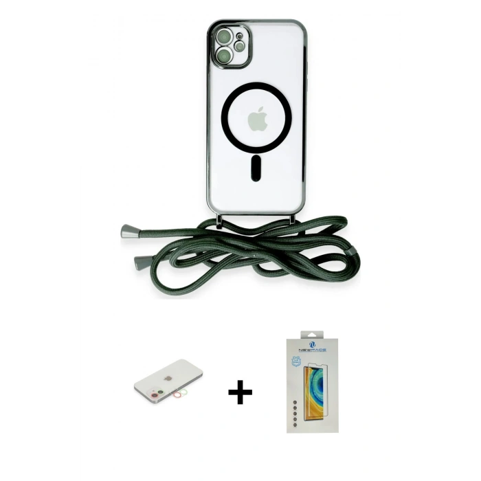 MARSİLYAN™- iPhone 12 Kılıf Eksen Özel Seri - Siyah Polymer Nano Ekran Koruyucu + Renkli Kamera Lens Koruma Cam - YL