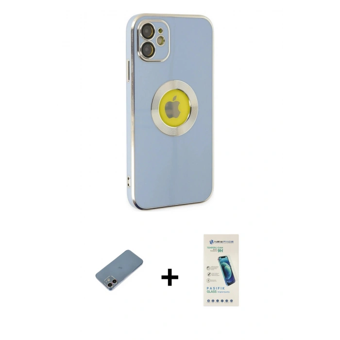 MARSİLYAN™- iPhone 12 Kılıf İz Form Serisi - Şeffaf Pasifik Cam Ekran Koruyucu + Shine Kamera Lens Koruma Cam - GI