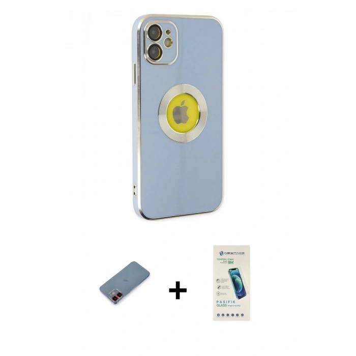 MARSİLYAN™- iPhone 12 Kılıf İz Form Serisi - Şeffaf Pasifik Cam Ekran Koruyucu + Metal Kamera Lens Koruma Cam - KI