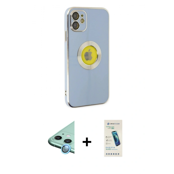 MARSİLYAN™- iPhone 12 Kılıf İz Form Serisi - Şeffaf Pasifik Cam Ekran Koruyucu + Raze Metal Kamera Lens - MI