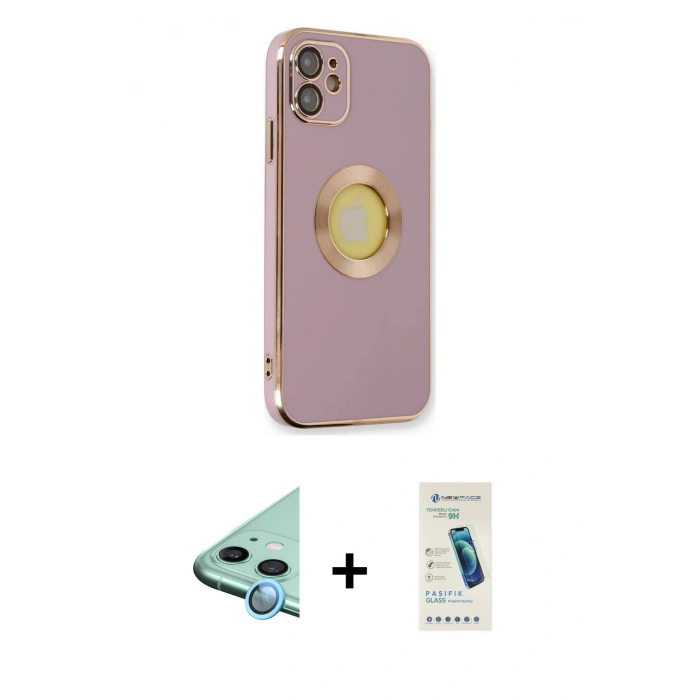 MARSİLYAN™- iPhone 12 Kılıf İz Form Serisi - Şeffaf Pasifik Cam Ekran Koruyucu + Raze Metal Kamera Lens - MI