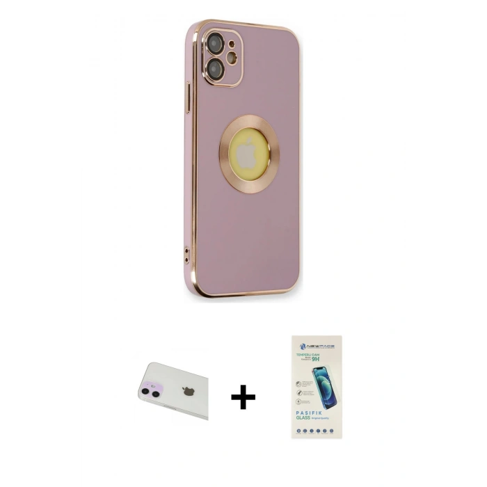 MARSİLYAN™- iPhone 12 Kılıf İz Form Serisi - Şeffaf Pasifik Cam Ekran Koruyucu + Rainbow Kamera Lens Koruma Cam - MR