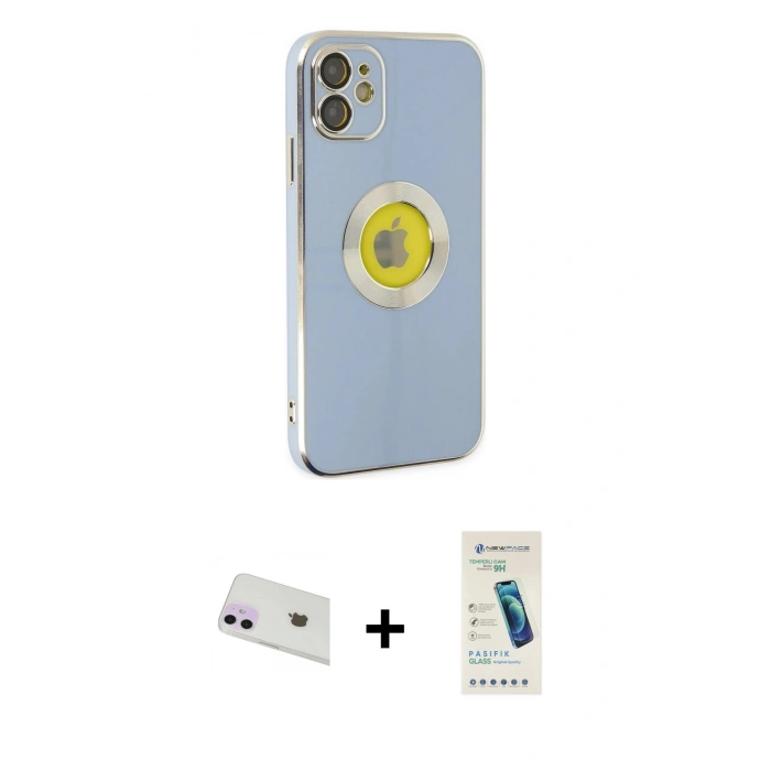 MARSİLYAN™- iPhone 12 Kılıf İz Form Serisi - Şeffaf Pasifik Cam Ekran Koruyucu + Rainbow Kamera Lens Koruma Cam - MR